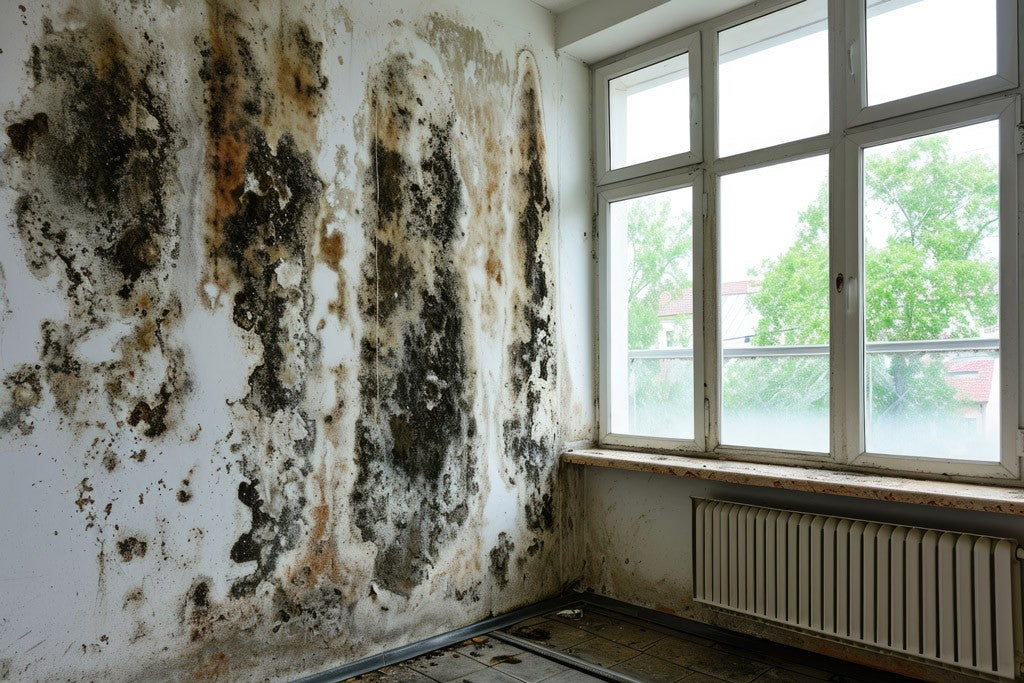 A wall covered in thick black mould