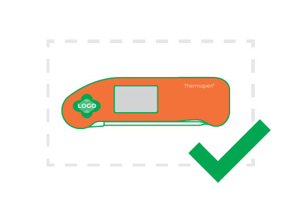 Orange electronic device with a green check mark on a white background