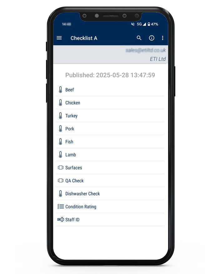 Phone displaying a checklist app with various items on a white background