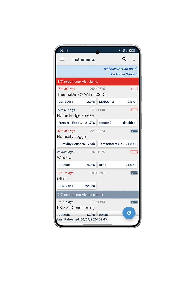 Three smartphones shown side by side on a white background, each displaying a software interface for the TD Link app.