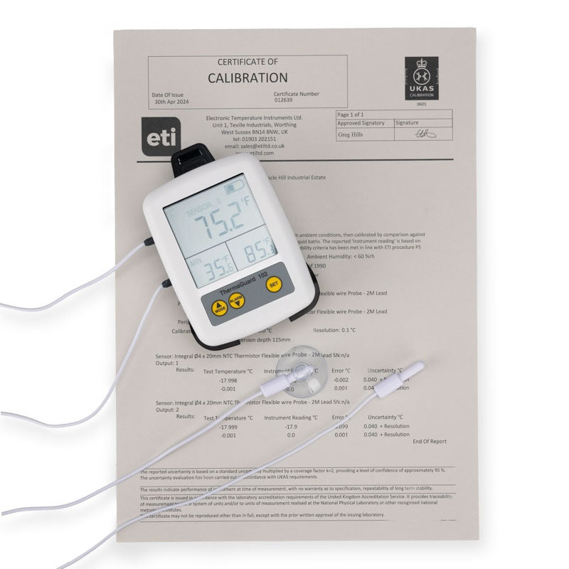 ThermaGuard Digital Fridge Freezer Alarm Thermometer - 102 & UKAS 2 point (-18, 0°C)
