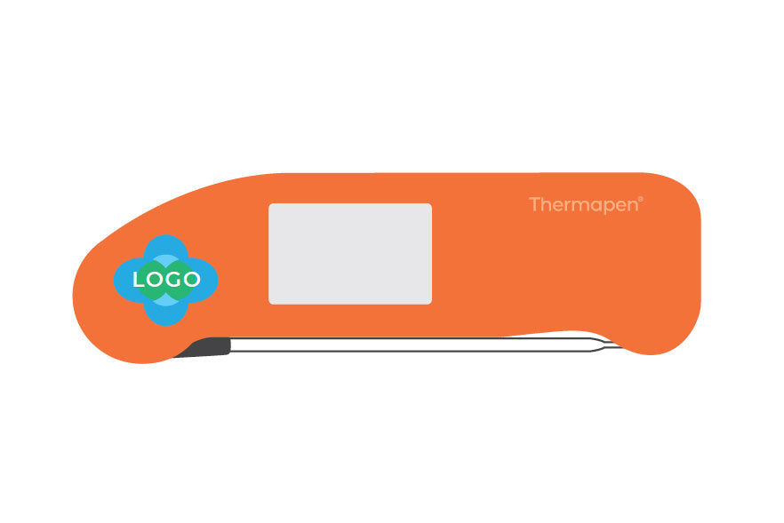 Orange Thermapen device with a logo on a white background