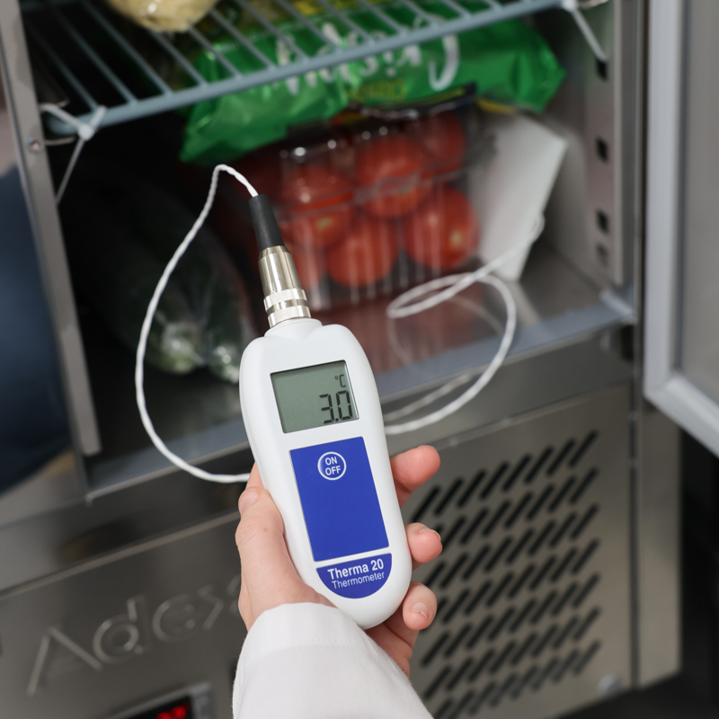 Checking temperature of pizza oven