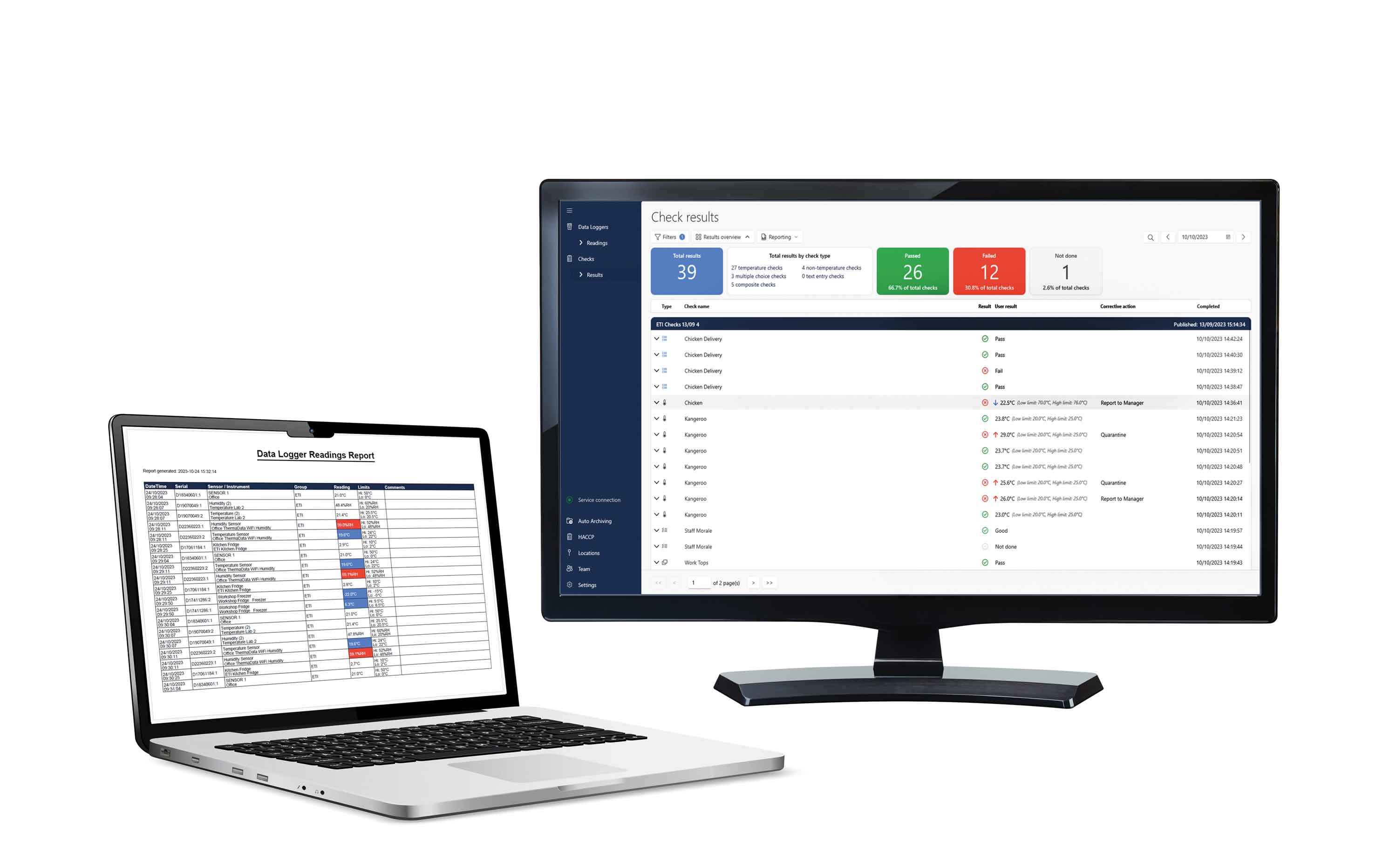ThermaData Hub Software on a PC screen and laptop