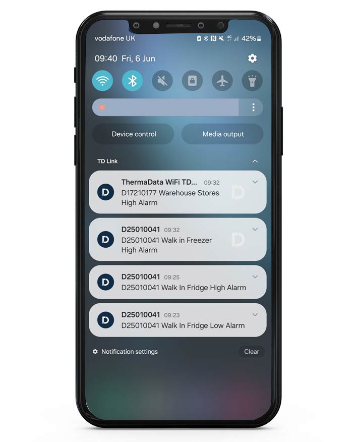 Mobile screen view of notifications from the TD Link App